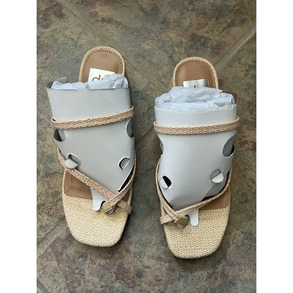 NEW dv dolce vita | lumena strappy slide block-heel sandals | size 8 | raffia - Picture 4 of 8